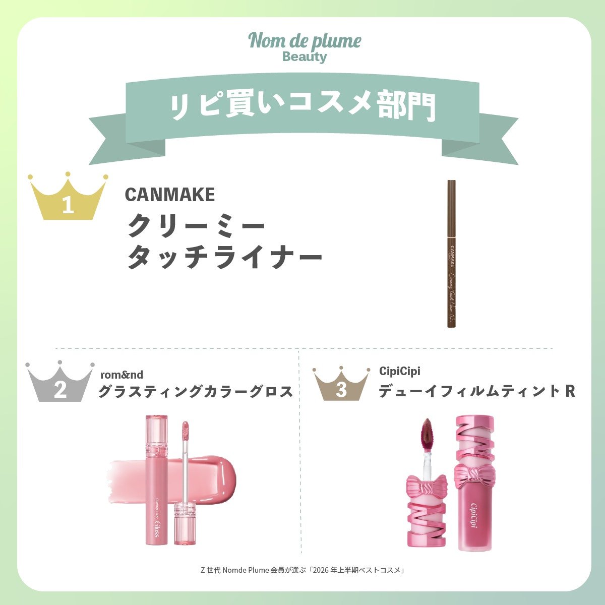 Nomde BeautyのZ世代が選ぶ2026年上半期ベストコスメ完全ガイドのメインビジュアル。トレンドを牽引する若い世代がお気に入りのコスメアイテムを手に取り、生き生きとした表情でスキンケアやメイクを楽しんでいる様子を捉えたキービジュアル。